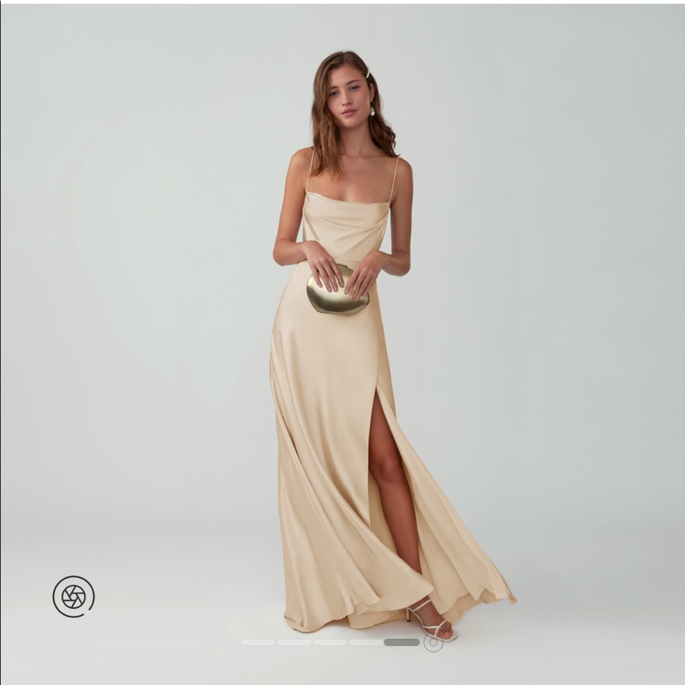 Fame and Partners Strappy Draped Gown in Light Nude US2